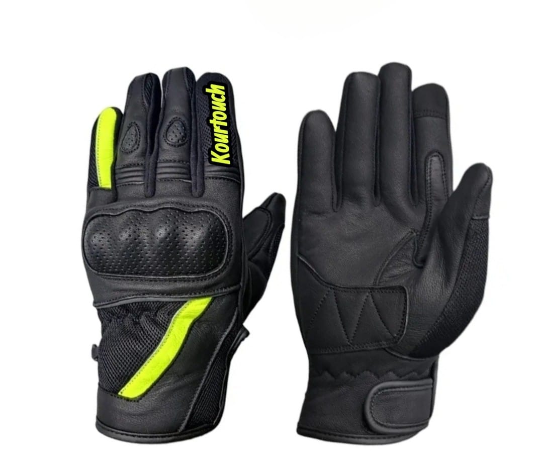 Black and Neon Motorbike Gloves